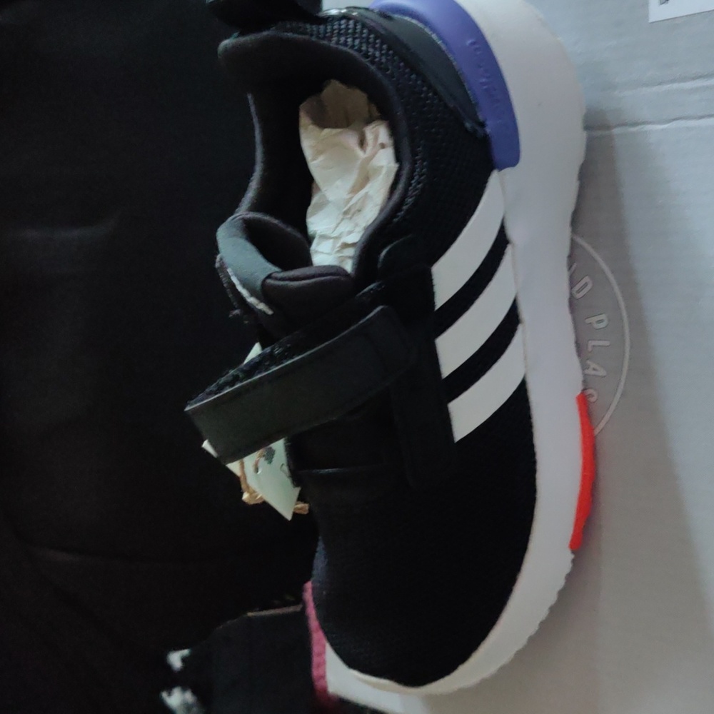 Girls black/white, size 13 1/2 racer Adidas